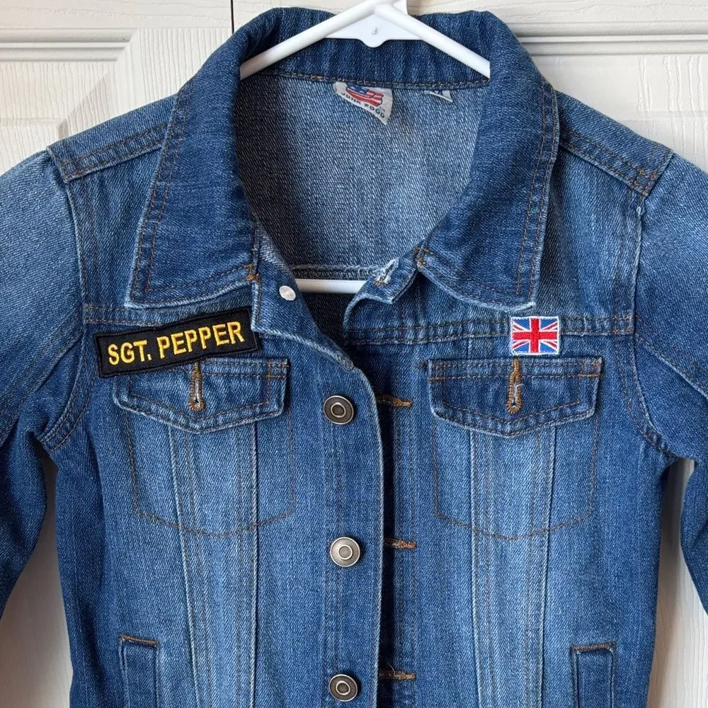 Junk Food Kids The Beatles boys girls retro patch Denim Jean Jacket M (8/10) EUC